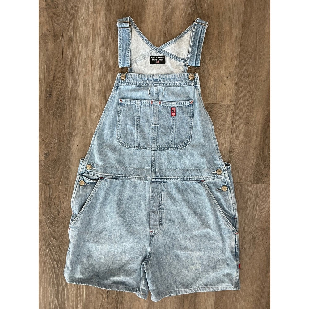 Vtg Y2K 90s Ralph Lauren Polo Jeans Denim Carpenter Overalls Shorts L Shortalls